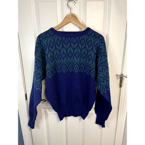 Vintage Meister Fair Isle Intarsia Wool Blend Ski Sweater Pullover Size Medium